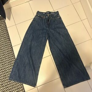 J.Crew Super wide leg dark denim high rise jeans (petite)